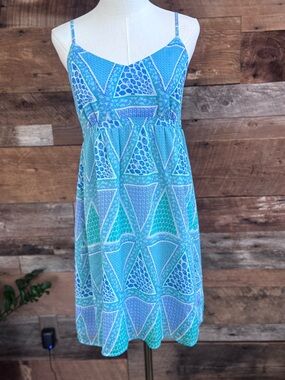 Old Navy Blue Mosaic Geometric Empire Waist Mini Sundress Summer Dress Size Med